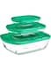 Pyrex Cook&amp;Store Set of 3 Rectangular Dishes with Green Lids - Versatile and Durable Storage Solution