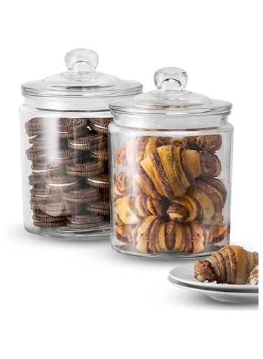 QUESERA Glass Kitchen Jars, Food &amp; Cookie Storage Containers for Pantry, Bathroom Apothecary Canisters, Airtight Lids, Dishwasher Safe, with Chalk and Labels, 1/2 Gallon, Set of 2 .
