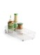 Roll Out Fridge Caddy 4", BPA-Free Clear Rolling Refrigerator Organizer Bin with Adjustable Dividers And H And les, 50297 White 6x15inch