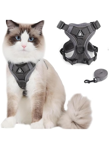 Cat Chest Harness and Leash, Anti-Escape Adjustable Soft mesh cat Leash and Chest Harness Set for All Types of Cats cat Vests (L (6-9kg))