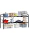 U-HOOME Expandable Kitchen Cabinet Shelf Organizers, Stackable Metal Pantry Storage Shelves Rack, Adjustable Counter Shelf for Cabinets, Countertop, Cupboard Organizers and Storage, Black (Two Layer)