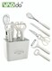 6PCS Cooking Tools Set Kitchen Cooking Utensil with Holder Collection for Peeler Spatula Spoon Brush Whisk White