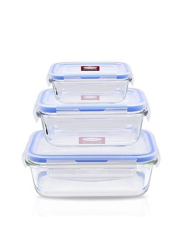 3-Piece Glass Food Storage Set Clear/Blue 21x16x15cm