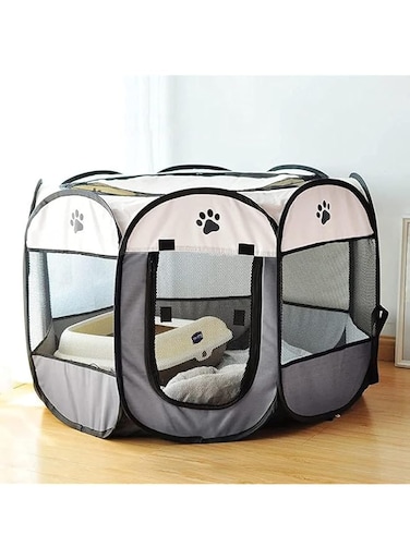 X spring Dog Playpen, Portable Foldable Pet Playpen with Removable Shade Cover, Indoor-Outdoor Pop Up Exercise Pet Tent, Pet Exercise Pen Tents, Playpen for Puppy Dog Cat Travel Camping Use (Grey)