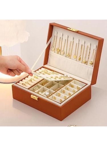 U-HOOME 2 Layer Jewelry Box,PU Leather Small Jewelry Organizer for Women Girls,Portable Jewelry Display Case with Removable Jewelry Tray,Travel Jewelry Organizer for Earrings,Rings,Necklaces,Bracelets