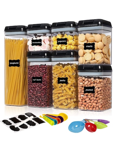 Food Storage Containers Swift 7 Pieces BPA Free Plastic Cereal Containers with Easy Lock Lids for Kitchen Pantry Organization and Storage