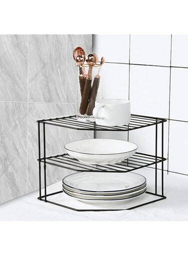 URbazaar 3-Tier Kitchen Corner Shelf Rack - Rust Resistant Steel Metal Wire - Plates, Dishes, Cabinet &amp; Pantry Organizer - Kitchen Countertop Organization