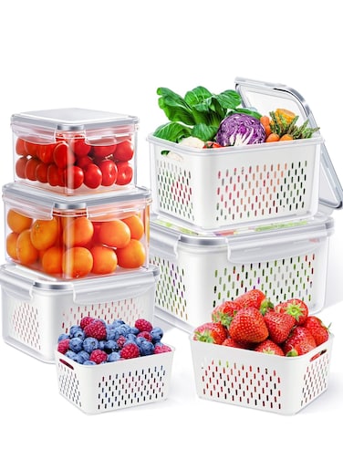 Fridge Lettuce Keeper, Fruit Storage Containers with Removable Colanders for Fridge, 5 Packs Product Storage Containers with Lid