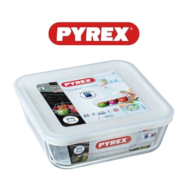 Pyrex Cook&amp;Freeze 0.8L Square Glass Dish with Lid - Oven, Microwave, Freezer &amp; Dishwasher Safe