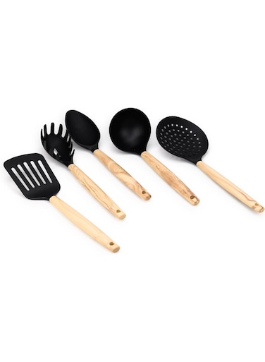 Art 5-Piece Nylon Kitchen Tools Set with Wooden Handles   Heat-Resistant Cooking Utensils Set