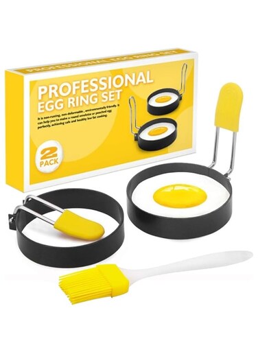 Paporich Frying Egg Ring, Non-Stick Surface, Foldable Round Egg Shaper Mold with Anti-scald Handle, Stainless Steel Non-Stick Egg Cooker Ring for Breakfast (Pack of 2)