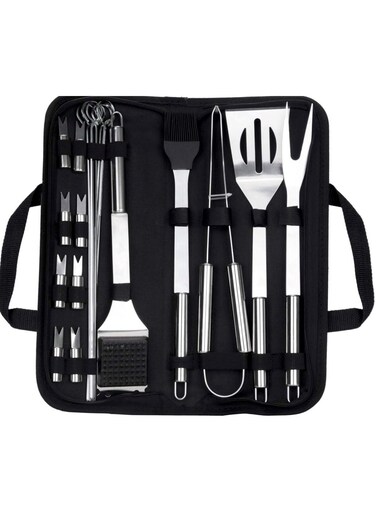 20-Piece Stainless Steel BBQ Accessories Set with Storage Bag Black