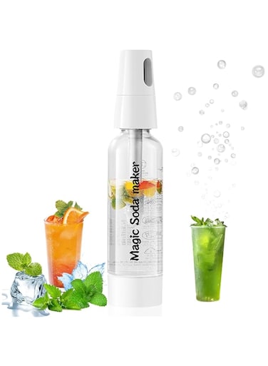 Soda Maker, 1L Sparkling Water Maker Portable Seltzer Water Making Machine for Home Party Restaurant DIY Soda Drink Cocktails Carbonated Drink Maker Bottle with 2 Lids, Not Included 8g CO2 Cylinders