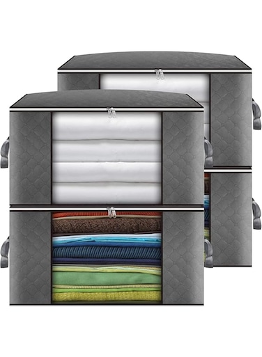 Clothes Storage Bag,4Pack 90L Large Capacity Solution Organizer for Clothes, Duvets, Comforters, Blankets, Bedding with Zip and Clear Window Reinforced Handle Thick and Breathable Fabric