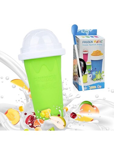 COOLBABY Slushy Maker Cup, Quick Frozen Magic Smoothie Cup for Ice Cream Make your Day Cool, Portable Squeeze Ice Cup, Slushies Maker Cup with Spoon and Straw (Green)
