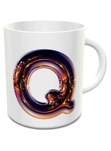 Impress Ceramic Coffee Mug with Night Chrome Letter Q (White)