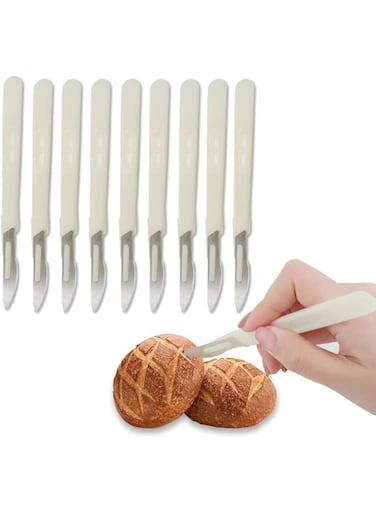 Azonee 10 Pieces Bakers Lame Bread Tool Western Style Curve Bread Knifes Dough Scoring Bread Slicer Tool with Plastic Protective Cover Baking Sourdough Razor French Cutter For Bread Bakers