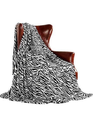 Silky Soft Double Bed Blanket Flannel Throw with Zebra Print Microfiber Black/White 200x220cm