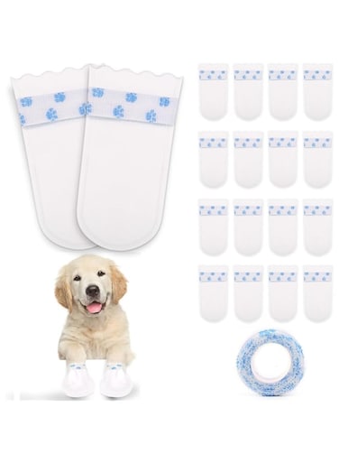 NALACAL 24 Pack Dog Socks Paw Protectors Shoes, Stop Licking Dog Socks Paws, White Dog Booties Waterproof Disposable for Dog Cat Pets, Complete Paw Protection, Suitable for Various Occasions