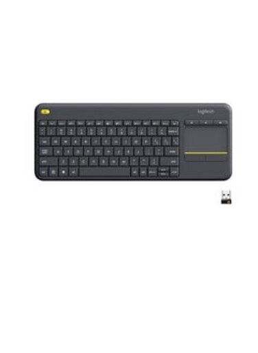 Logitech K400 Plus Wireless Livingroom Keyboard with Touchpad for Home Theatre PC Connected to TV, Customizable Multi-Media Keys, Windows, Android, Laptop/Tablet, Arabic Keyboard - Black