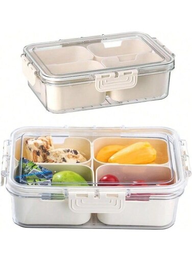 Portable Storage Containers for Fridge with Lid and Handle, 4 Removable Food Box Container with strainers, Fresh Produce Saver for Fruit, Vegetable, Refrigerator, Kitchen, Home, Picnic