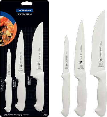 Premium 3 Pieces Knife Set with Stainless Steel Blade and White Polypropylene Handle