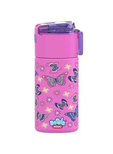 Kiddo Butterfly Theme Stainless Steel Water Bottle for Girls - 450 ML