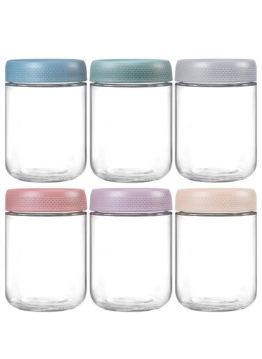6-pack 480 ml Overnight Oats Containers with Lids, Glass jars with Airtight Lids,&nbsp;&nbsp;Glass Food Storage Containers for Snacks Yogurt Spice Sugar