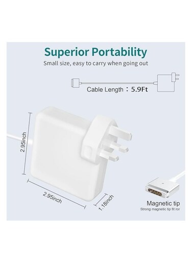 85W Replacement Charger 85W T-Tip power adapter compatible with MacBook Pro 13-inch, 15-inch, and 17-inch Mac Book Air models 11-inch and 13-inch. Released Models in 2012, 2013, 2014, and 2015.