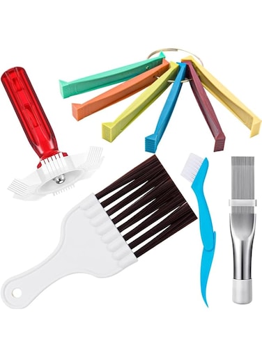 THE WHITE SHOP 5 Pcs Air Conditioner Fin Cleaner Set 3 Different Ac Fin Comb Condenser Fin Straightener,2 Different Brush Condenser Ac Coil Cleaner Air Refrigerator Fin Cleaner Evaporator Radiator Rep