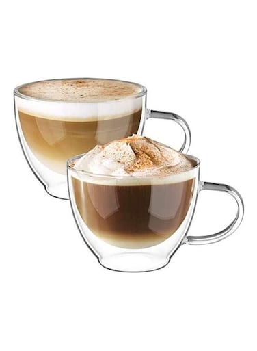2 Pieces Double Walled Coffee Glasses Mugs multicolour 250mm