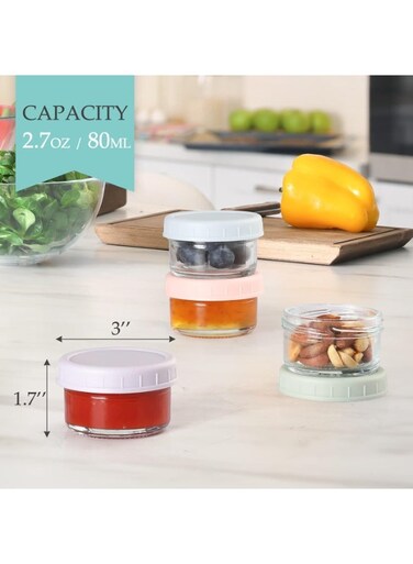 Pack] Salad Dressing Container To Go, 2.7 oz Glass Small Condiment with Lids, Dipping Sauce Cups Set, Leakproof Reusable for Lunch Box Work Trip.