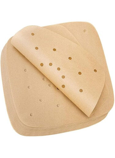 Arabest Kraft paper Liners for Air Fryer, 8.5 inch Pre Cut Baking Paper, Cooking Sheets Perforated Kraft paper for Air Fryer Bamboo Steamer Basket, 100 PCS