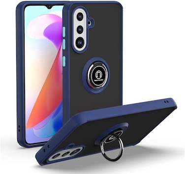 Samsung Galaxy A26 Case Flexible Silicone Protective Bumper, Camera Protection Thin Translucent Shockproof Matte Cover with 360 rotational Car Mount Magnetic Ring Holder For Samsung Galaxy A26 (Blue)
