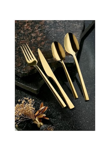 gold colored 24 piece cutlery set طقم سفرة من 24 قطعة عالي الجودة نخب أول باللون الذهبي
