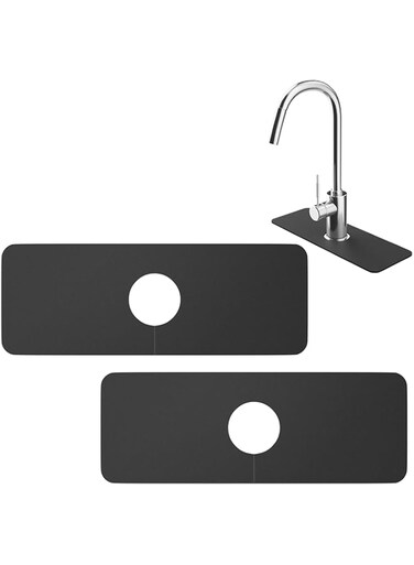 KASTWAVE Silicone Faucet Splash Guard Mat - Keep Kitchen &amp; Bathroom Sinks Dry, Water Splash Catcher for Easy Cleanup, Grey