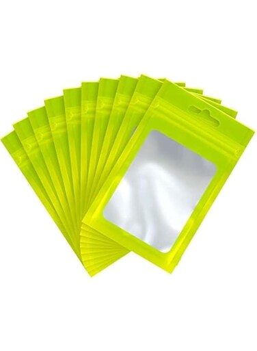 100 Pieces Foil Bags,Resealable Food Storage Bags with Clear Pouch with Clear Window for Food Storage Candy Snack Jewelry Lash Lip Gloss, Holographic Bags Foil Pouch Bag (100 Pcs green)