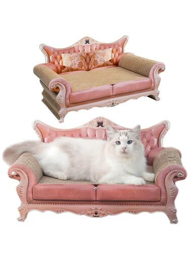TOMVAES Royal Cat Couch - Thick Cardboard Cat Scratcher Couch, Fancy Cat Bed with Cat Scratch Pad, Cat Scratcher Sofa, Cat Scratchers for Indoor Cats, Cat Scratching Board, Cat Sofa, Cat Lounge