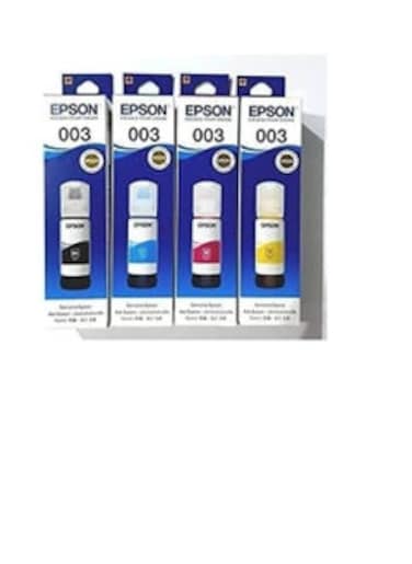Epson 003 Ink 65ml Black, Cyan, Magenta, Yellow for (L3110, L3150) Tri-Color Ink Bottle (Pack of 4)