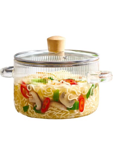 Pot with Lid - Heat Resistant Borosilicate Glass Cookware Stovetop Pot Set - Simmer Pot with Cover Safe for Soup, Milk, Baby Food Clear