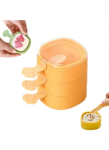 Multi Layer Ice Cream Molds, Stackable 3 Pieces Popsicle Mould with Sticks Silicone, Reusable DIY Ice Pop Mold Silicone Frozen Ice Popsicle Maker for Kids Adult Teen (Yellow)