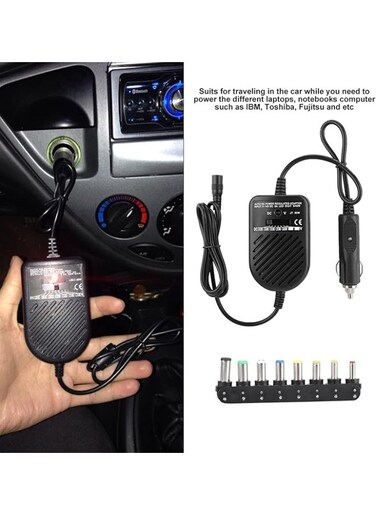 Adjustable Output Voltage 80W DC Car Charger Adapter with Power LED Monitor, 8 Interchangeable Tips for Laptop Notebook, Stabilized Output, Low Ripple Low Interference