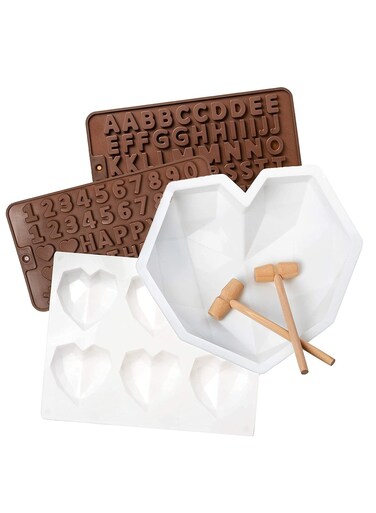 Chocolate Mold Heart, Silicone Candy &amp; Chocolate Molds, Cakes Molds, Silicone Baking Mold, Come with Letter Mold and Breakable Heart Hammer for Home Kitchen DIY Baking Tools