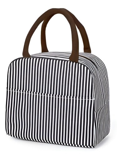 Tediline Lunch Bag Brown Vertical Strips Design Reusable Insulated, Waterproof Bag for Kids or Adults, Perfect for Lunch Boxes, Tiffin Boxes, Picnics, Work, or School