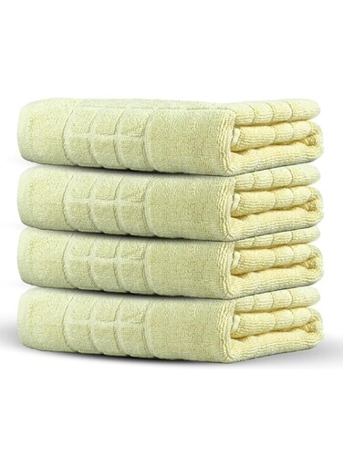 Pack of 4 Pieces 50x70cm Bath Mat with Box Design Border   Ivory   750GSM   Super Absorbent and Soft