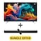 85 Inch 4K UHD Edgeless Google TV with Dolby Audio, Bluetooth, Voice Remote, A+ Grade Panel Paired with 2.0 Channel 30W Soundbar, Bluetooth, USB, FM Radio - 2024 Model, E85ELGT1100+SOUNDBAR