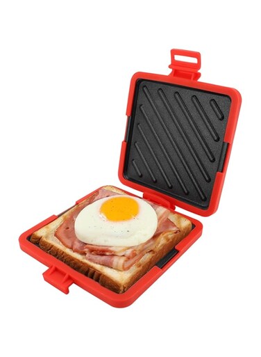 Dpofirs Microwave Toastie Maker, Grilled Cheese Sandwich Maker, Microwavable Toaster with Adjustable Silicone Straps No Electricity Cordless (Red)