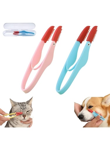 Oasisgalore Pet Tear Marks Brush, Pet Tear Marks Brush Cat Dog Eye Excrement Brush, Soft Washable Pet Combing Brush with Handle (Pink+Blue)
