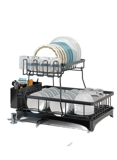 Dish Drying Rack for Kitchen Counter Expandable 2 Tier Dish Rack Large Capacity Dish Drainer with Drainboard Multifunctional Dish Strainer with Removable Cutlery Holder