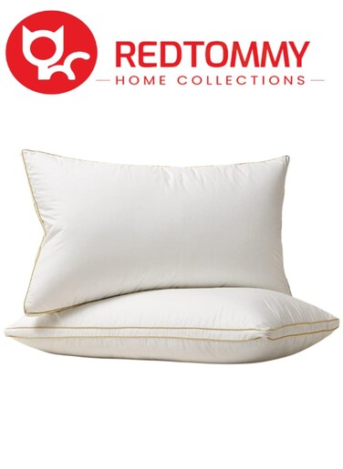 2 Pieces Golden Double Piping Pillow Soft Cotton White 50x70cm Made in Uae